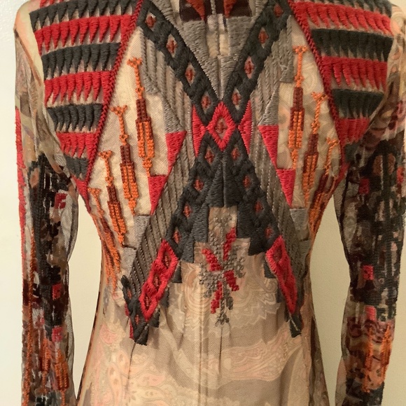 Biya Johnny Was sheer printed and embroidered long sleeve mini dress size xxs - Picture 4 of 6